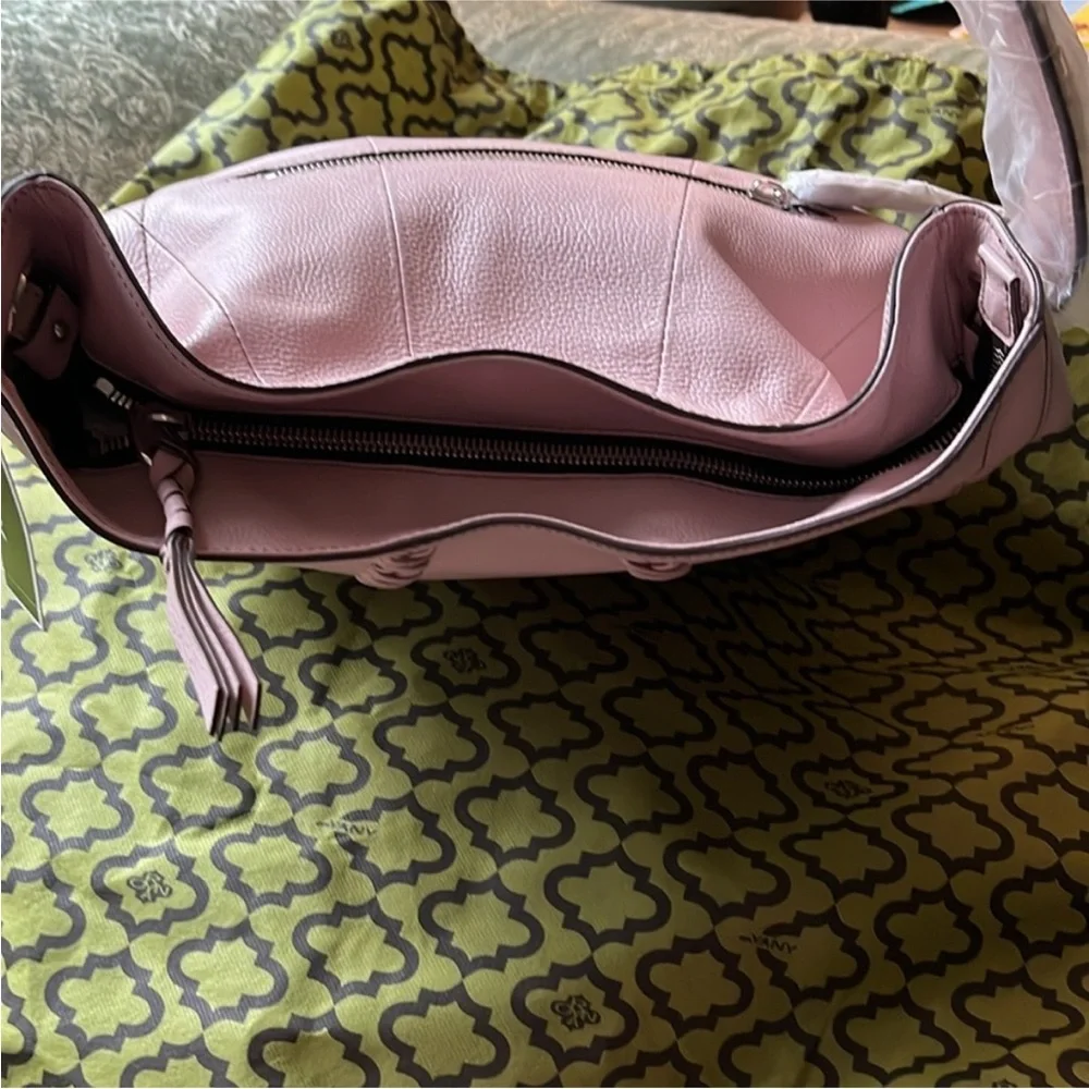orYANY Pink Hobo Bag with Silver Handle and Decorative Stitching